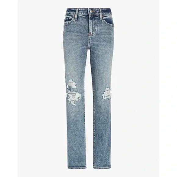 Express Mid Rise Medium Wash Ripped Boyfriend Jeans 12 - Picture 3 of 6